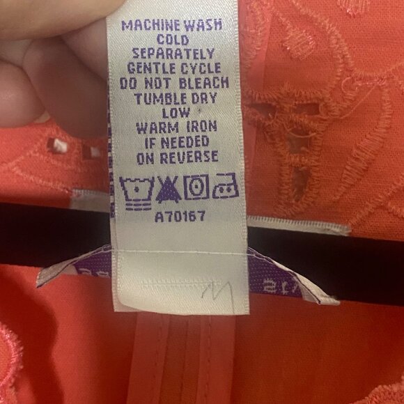 Susan Graver Linen Blend Top X-Large Coral Floral Embroidery - Picture 3 of 9